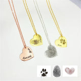 Personalized Heart Pendant Name Necklace Fingerprint Necklace