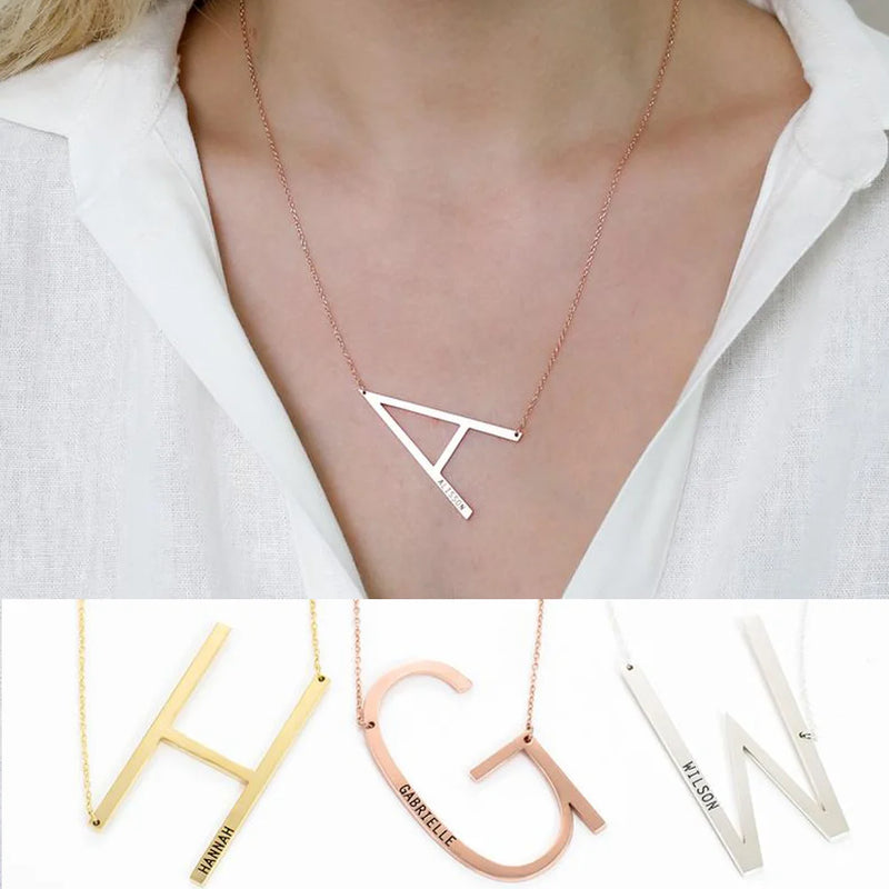 Personalized Initial Pendant Letter Necklace Stainless Steel Engraved Gift