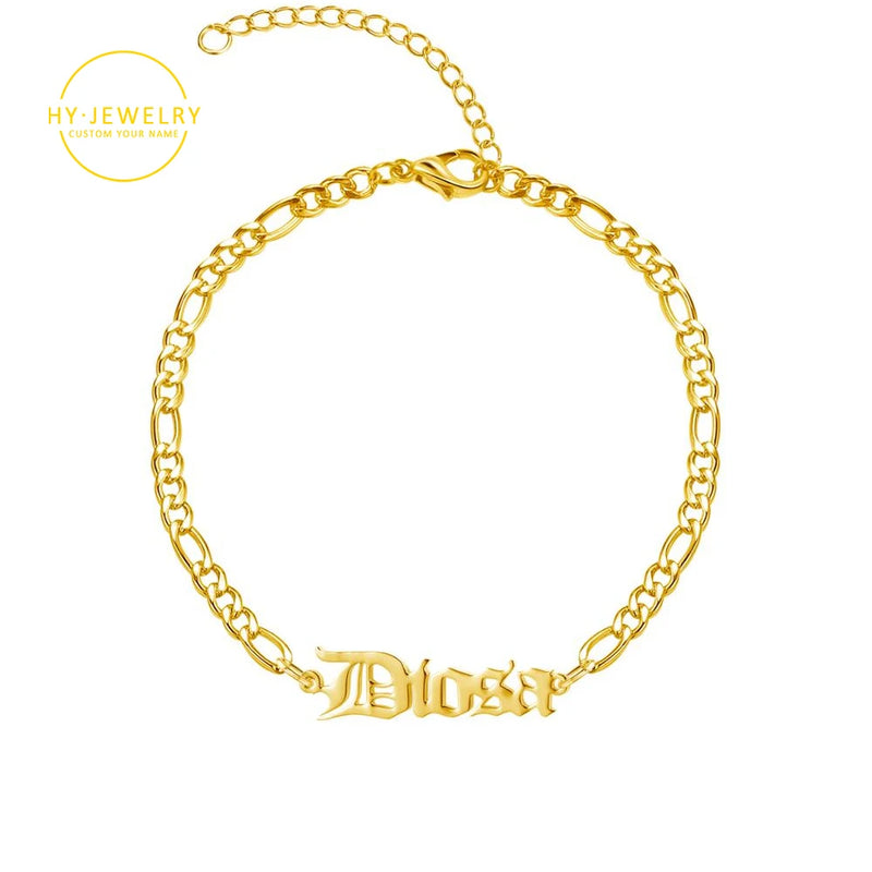 Old English Name Bracelet Retro Couple Bracelets Stainless Steel