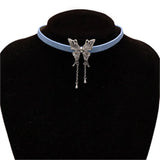 Personalized Butterfly Denim Leather Collar Neck Strap Chain
