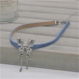 Personalized Butterfly Denim Leather Collar Neck Strap Chain