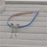 Personalized Butterfly Denim Leather Collar Neck Strap Chain