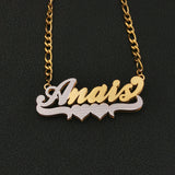 Two Hearts Necklace Name Double Plate Pendant Necklace