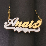 Two Hearts Necklace Name Double Plate Pendant Necklace