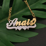 Two Hearts Necklace Name Double Plate Pendant Necklace