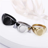 Stainless Steel Oval Signet Ring Personalized Laser Engraved Name Ring