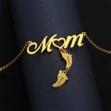 Personalized Kids Name Necklace Mom Small Foot Engraved Pendant