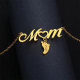 Personalized Kids Name Necklace Mom Small Foot Engraved Pendant