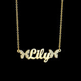 Custom Name Diamond Butterflies Necklace Bracelet Stainless Steel