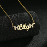 Custom Name Diamond Butterflies Necklace Bracelet Stainless Steel