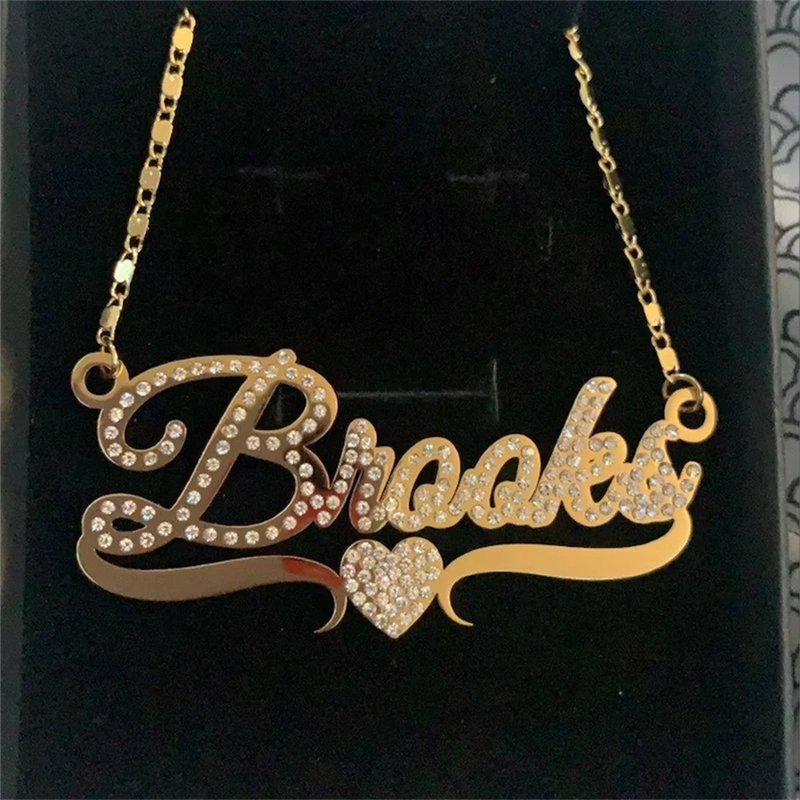 Personalized Name Diamond Necklace Heart Crystal Pendant Necklace