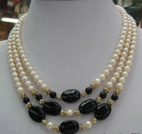 3 Rows 7-8mm Pearl + Agate 18KGP Crystal Clasp Necklace