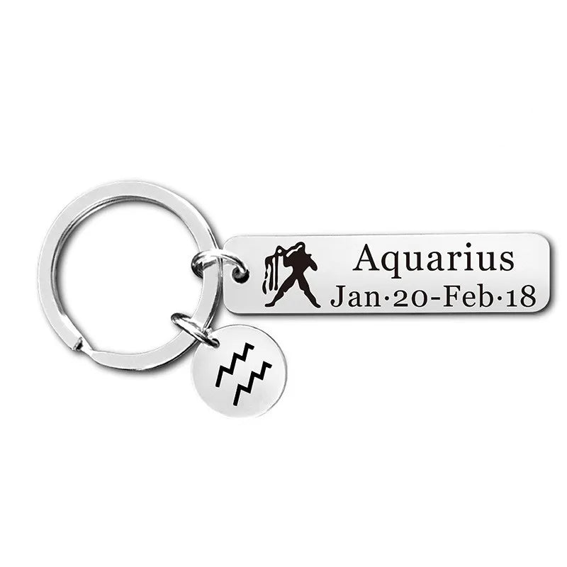 Personalized 12 Constellation Steel Keychain Engraved Name Phone Number