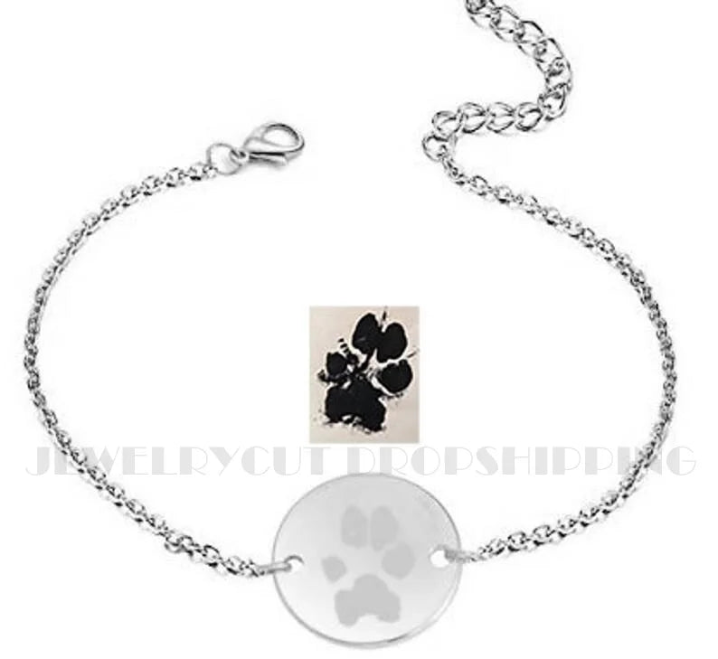 Pet Paw Print Personalized Carved Name and Date Bracelet - Condolence Gift