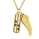 Pet Cremation Jewelry Dog Paw Urn Necklace with Angel Wing Charm