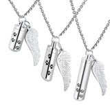 Pet Cremation Jewelry Dog Paw Urn Necklace with Angel Wing Charm