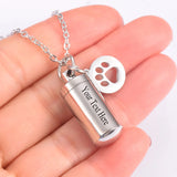 Dog Paw Charm Cylinder Urn Necklace Stainless Steel Cremation Jewelry