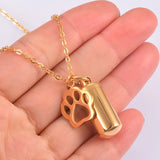 Dog Paw Charm Cylinder Urn Necklace Stainless Steel Cremation Jewelry