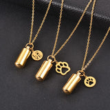 Dog Paw Charm Cylinder Urn Necklace Stainless Steel Cremation Jewelry
