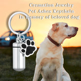 Pet Keychain Cylinder Key Chain with Paw Print Memorial Urn Necklace
