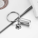 Pet Keychain Cylinder Key Chain with Paw Print Memorial Urn Necklace
