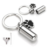 Pet Keychain Cylinder Key Chain with Paw Print Memorial Urn Necklace