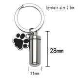 Pet Keychain Cylinder Key Chain with Paw Print Memorial Urn Necklace