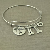 Personalized Dog Memorial Bracelet Engraved Names Paw Print Bangle