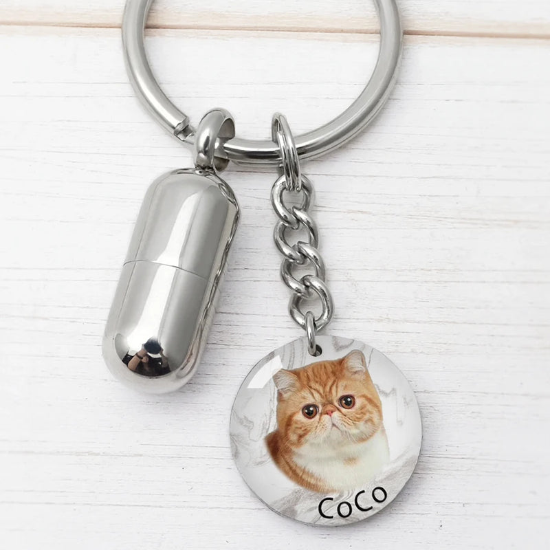 Pet Memorial Keychain with Cremation Urn Ashes Keyring