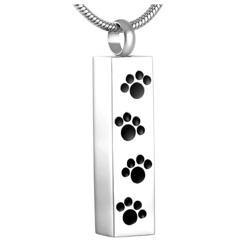 Stainless Steel Paw Print Pet Urn Pendant Necklace