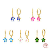 Colorful Flower Petal Hoop Earrings 925 Sterling Silver Sweet Girls Jewelry