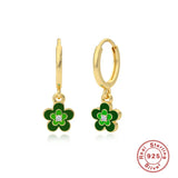 Colorful Flower Petal Hoop Earrings 925 Sterling Silver Sweet Girls Jewelry