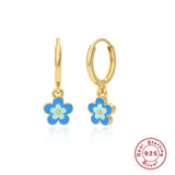 Colorful Flower Petal Hoop Earrings 925 Sterling Silver Sweet Girls Jewelry