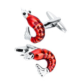 3D Red Shrimp Lobster Brass Cufflinks Funny Mens Jewelry