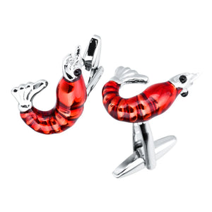 3D Red Shrimp Lobster Brass Cufflinks Funny Mens Jewelry