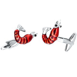 3D Red Shrimp Lobster Brass Cufflinks Funny Mens Jewelry