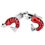 3D Red Shrimp Lobster Brass Cufflinks Funny Mens Jewelry