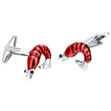 3D Red Shrimp Lobster Brass Cufflinks Funny Mens Jewelry