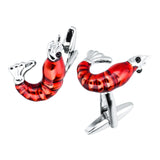3D Red Shrimp Lobster Brass Cufflinks Funny Mens Jewelry