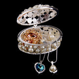 Phenovo Oval Pearl Rhinestone Necklace Jewelry Box Holder
