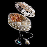 Phenovo Oval Pearl Rhinestone Necklace Jewelry Box Holder