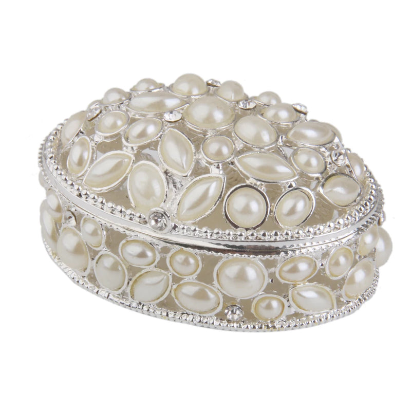 Phenovo Oval Pearl Rhinestone Necklace Jewelry Box Holder