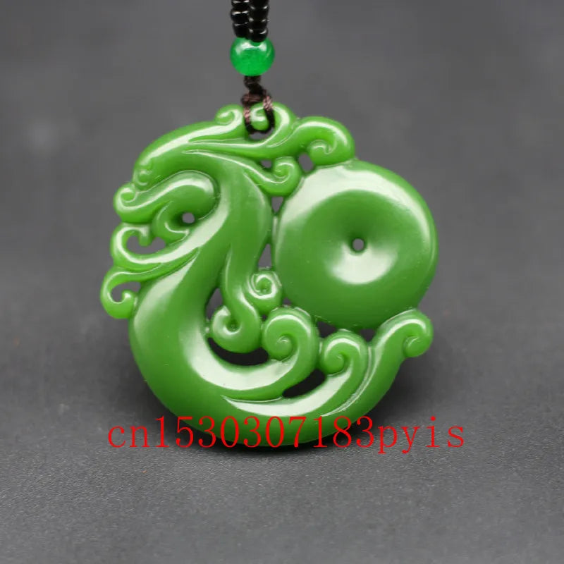 Phoenix Green Jade Pendant Necklace Chinese Carved Charm Amulet