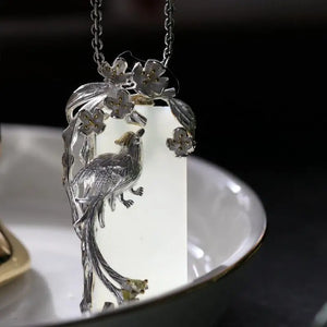 Phoenix Southern Silver Ornament Women's Hetian Jade Sweater Necklace Pendant
