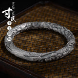 Phoenix Peony Relief Silver Bracelet