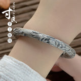 Phoenix Peony Relief Silver Bracelet