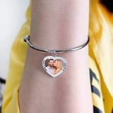 Engrave Name Date Heart Pendant Bracelet Adjustable Bangle