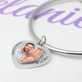 Engrave Name Date Heart Pendant Bracelet Adjustable Bangle