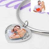 Engrave Name Date Heart Pendant Bracelet Adjustable Bangle