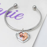 Engrave Name Date Heart Pendant Bracelet Adjustable Bangle